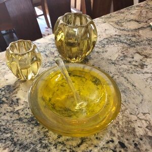 Handblown Mid Century Italian Golden Glass Trio Trinket & Ashtray Stopper